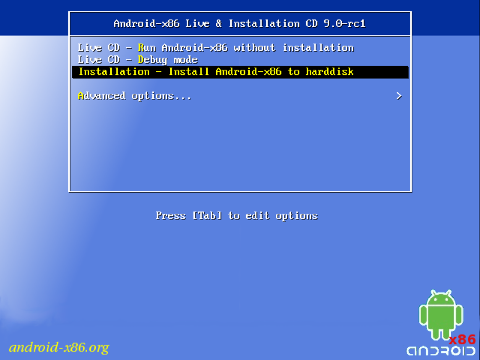 Booting into the installer