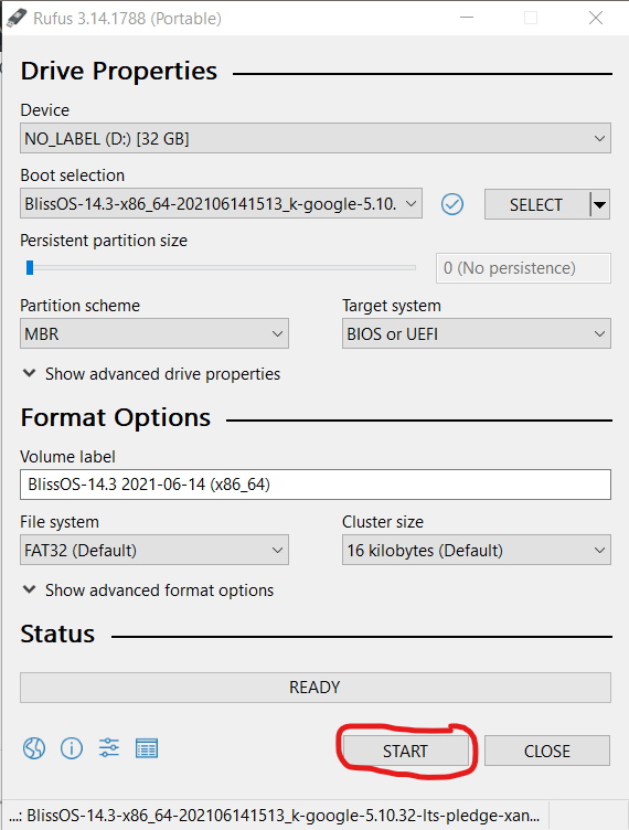 Start flashing the USB using Rufus