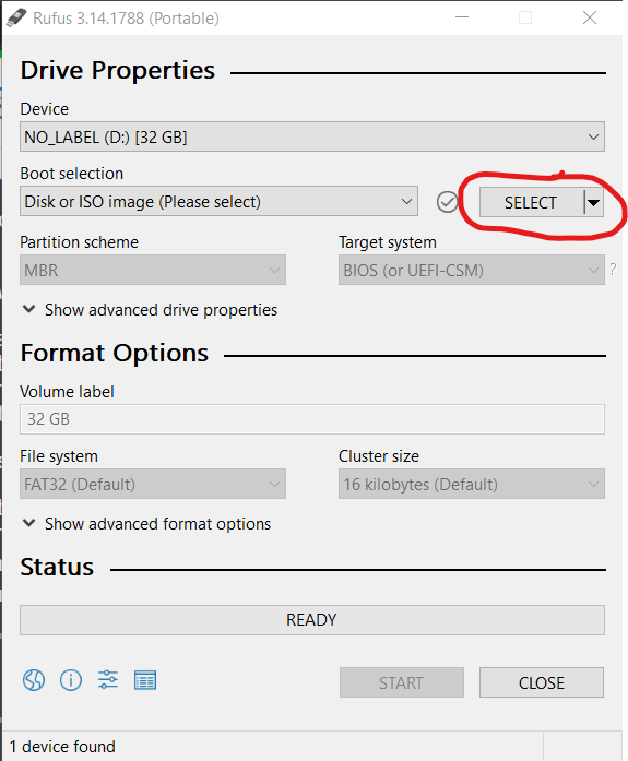 Using Rufus to flash the USB